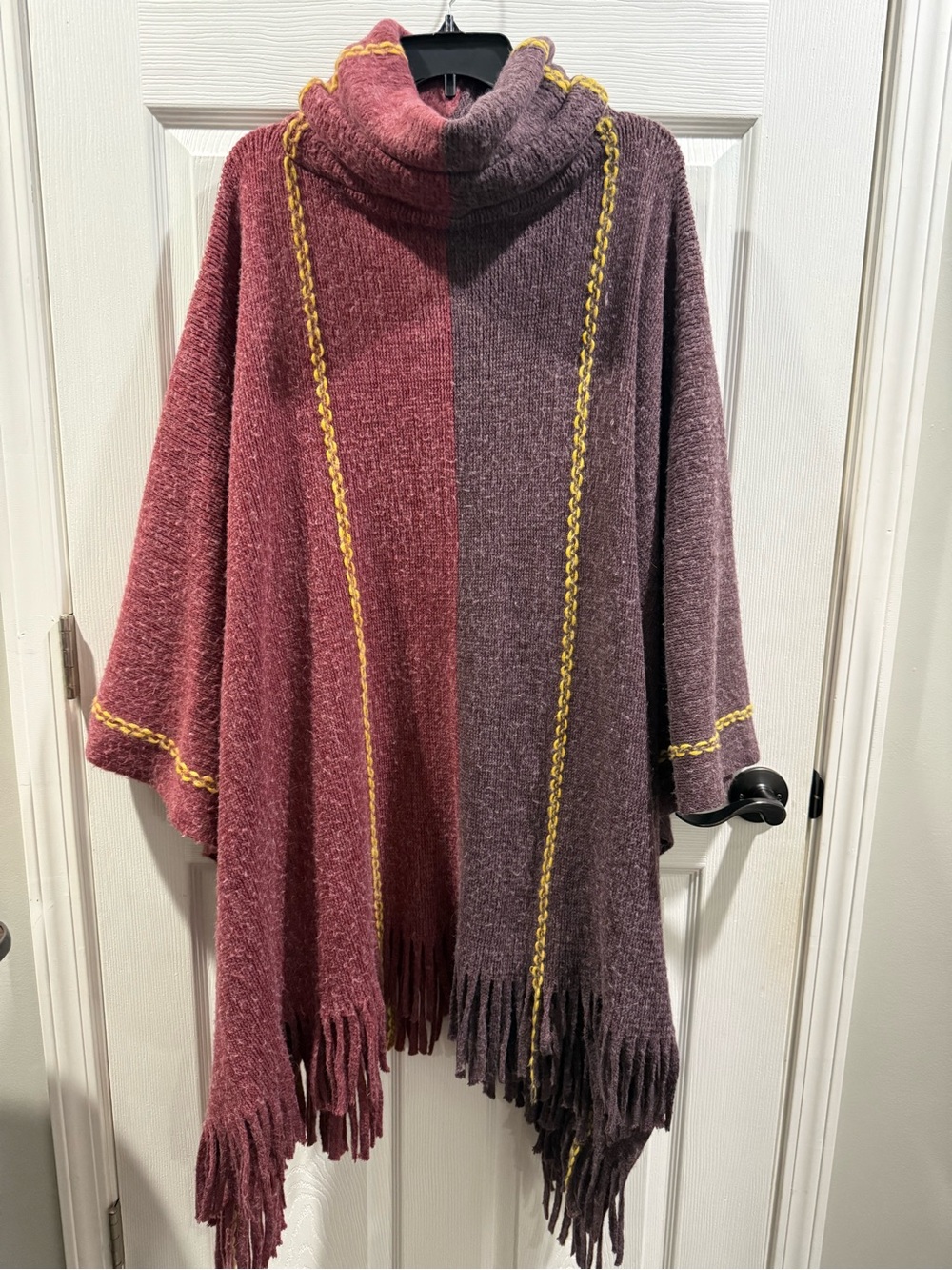 Free People Colorblock Fringe Poncho Sweater